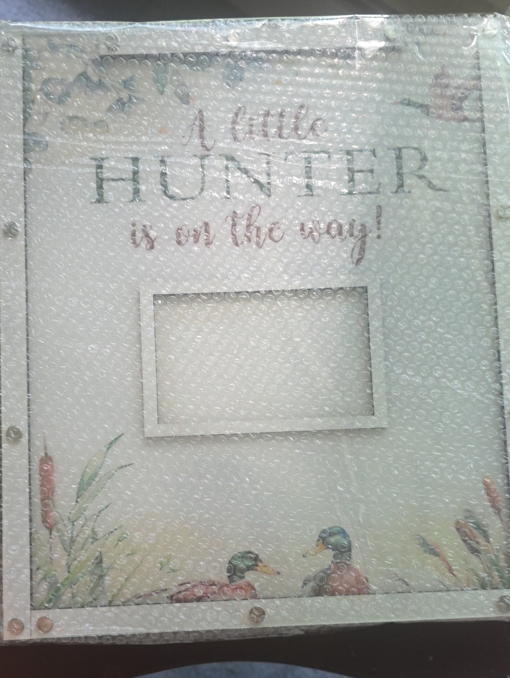 Hunter Green Woodland Baby Announcement Frame With Stand & Hearts (ONLY)